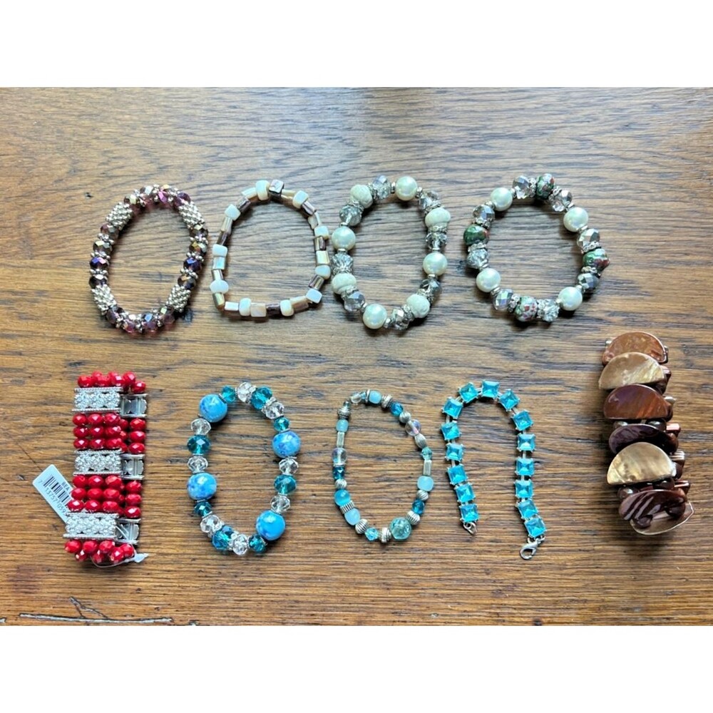 Lot of 9 Bracelets -  Multi-color Stretch and Clasp Beads Stones